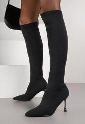 Czarne Eleganckie Kozaki Skarpetkowe Vices na Szpilce z Cyrkoniami Nicebia. Czarne kozaki Born2be, bez wzorów, biznesowe, bez obcasa, na obcasie, bez zapięcia. Za 129.99 zł.