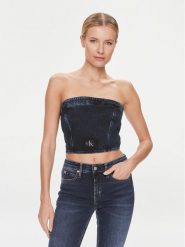 Calvin Klein Jeans Top J20J222870 Granatowy Slim Fit. Niebieskie topy Calvin Klein Jeans, m, bez wzorów, z bawełny, bez kołnierzyka, bez ramiączek. Za 229.99 zł.