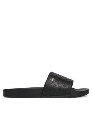 Tommy Hilfiger Klapki Th Monogram Poolside FW0FW08525 Czarny. Czarne klapki Tommy Hilfiger, bez wzorów, ze skóry, bez obcasa, bez zapięcia. Za 179.99 zł.