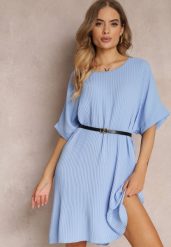 Niebieska Sukienka Mini Plisowana z Paskiem z Imitacji Skóry Dasima. Niebieskie sukienki Renee, bez wzorów, ze skóry, bez kołnierzyka, bez ramiączek, mini. W wyprzedaży za 67.99 zł.