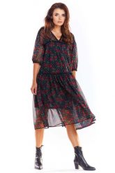 Zwiewna Wzorzysta Sukienka z Szyfonu - Wzór 1. Szare sukienki Awama, l, bez wzorów, z elastanu, wizytowe, bez kołnierzyka, bez ramiączek. Za 349.90 zł.