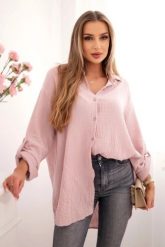 Koszula bawełniana muślinowa Plus Size ciemny pudrowy róż. Czerwone koszule KESI, l, bez wzorów, z bawełny, eleganckie, bez kołnierzyka, plus size, bez ramiączek. Za 188.21 zł.