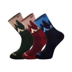 3 pary skarpet trekkingowych z wełny merynosów, krajobraz górski. Skarpetki sportowe TRY TO FLY, bez wzorów, z wełny, trekkingowe. W wyprzedaży za 247.19 zł.