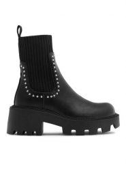 DeeZee Botki INGE H67091-5 Czarny. Czarne botki DeeZee, bez wzorów, z materiału, bez obcasa, na słupku, bez zapięcia. Za 89.99 zł.