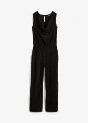 Kombinezon z połyskującymi elementami. Czarne kombinezony bonprix, bez wzorów, eleganckie, bez kołnierzyka, bez ramiączek. Za 142.99 zł.