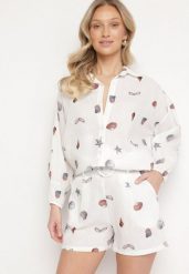 Biały Komplet z Wiskozą Koszula i Szorty z Motywem Morskim Reivienne. Białe koszule Born2be, m, z aplikacjami, z wiskozy, eleganckie, bez kołnierzyka, bez ramiączek. Za 169.99 zł.