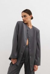 Gładka marynarka w kolorze GRAPHITE - ELEGANCE-L/XL. Szare marynarki i żakiety Marsala, l, bez wzorów, z poliesteru, eleganckie, bez ramiączek. W wyprzedaży za 99.98 zł.