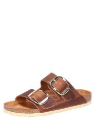 Birkenstock Skórzane klapki "Arizona" w kolorze brązowym rozmiar: 40. Brązowe klapki Birkenstock, bez wzorów, klasyczne, z otwartym noskiem, bez obcasa, bez zapięcia. Za 360.17 zł.