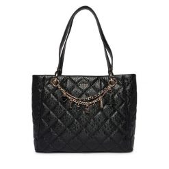 Torebka Guess. Czarne shopper bag Guess, z aplikacjami, bez dodatków. Za 749.99 zł.