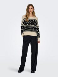 ONLY Sweter w kolorze beżowo-czarnym rozmiar: XS. Brązowe swetry ONLY, xs, bez wzorów, ze splotem, bez ramiączek. Za 118.28 zł.