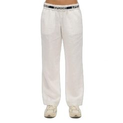Spodnie damskie z sznurkiem wykonane z lnu Superdry. Białe spodnie dresowe Superdry, bez wzorów, długie. Za 386.10 zł.
