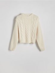 Sweter z wełną - złamana biel. Swetry Reserved, l, bez wzorów, z dzianiny, bez ramiączek. W wyprzedaży za 199.99 zł.