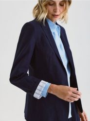 Marynarka z lnem - granatowy. Niebieskie marynarki i żakiety Reserved, l, bez wzorów, z tkaniny, bez ramiączek. Za 199.99 zł.