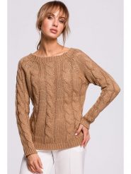Made of emotion Sweter w kolorze jasnobrązowym rozmiar: S/M. Brązowe swetry Made Of Emotion, m, bez wzorów, ze splotem, bez ramiączek. Za 149.31 zł.