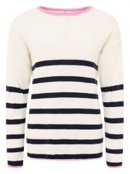 Zwillingsherz Sweter "Stripes" w kolorze kremowo-granatowym rozmiar: M. Brązowe swetry Zwillingsherz, m, bez wzorów, z kaszmiru, bez ramiączek. Za 194.15 zł.