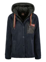 Geographical Norway Kurtka polarowa "Ugovanah" w kolorze granatowym rozmiar: XL. Niebieskie kurtki Geographical Norway, xl, z aplikacjami, z polaru, bez kaptura. Za 215.98 zł.