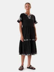 Tatuum Sukienka letnia Ayo T2509.202 Czarny Relaxed Fit. Czarne sukienki Tatuum, bez wzorów, z bawełny, bez kołnierzyka, bez ramiączek. Za 279.99 zł.