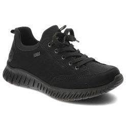 Czarne Półbuty Rieker Obuwie Na Platformie. Czarne buty trekkingowe Rieker, bez wzorów, ze skóry ekologicznej, eleganckie, bez obcasa, na platformie. Za 323.99 zł.