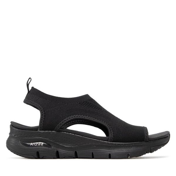 Sandały Skechers. Czarne sandały Skechers, bez wzorów, bez obcasa, na płaskiej podeszwie, bez zapięcia. Za 199.99 zł.