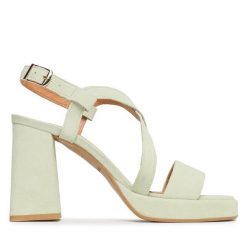 Sandały Szydłowski. Zielone sandały Szydłowski, bez wzorów, bez obcasa, na słupku, bez zapięcia. Za 229.99 zł.