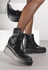 Czarne Botki Vices na Platformie i Koturnie Gamillia. Czarne botki Born2be, bez wzorów, z jeansu, eleganckie, bez obcasa, na koturnie, bez zapięcia. Za 139.99 zł.