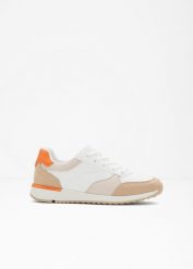 Sneakersy. Białe buty sportowe lifestyle bonprix, bez wzorów, z materiału, sportowe, bez zapięcia. Za 114.99 zł.