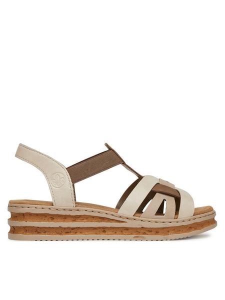 Rieker Sandały 62918-62 Biały. Białe sandały Rieker, bez wzorów, z syntetyku, bez obcasa, na koturnie, bez zapięcia. Za 219.99 zł.