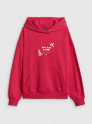 4F Bluza dresowa loose z kapturem damska - różowa XS. Czerwone bluzy 4f, xs, bez wzorów, z bawełny, z kapturem. Za 189.99 zł.