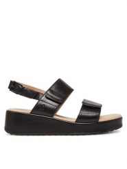 Caprice Sandały 9-28307-44 Czarny. Czarne sandały Caprice, bez wzorów, ze skóry, bez obcasa, na koturnie, bez zapięcia. Za 223.99 zł.