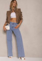 Niebieskie Szerokie Jeansy z Bawełny High Waist Nimirina. Niebieskie jeansy Renee, bez wzorów, z bawełny, z podwyższonym stanem. W wyprzedaży za 107.99 zł.