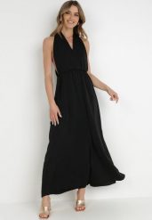 Czarna Sukienka Agarano. Czarne sukienki Born2be, s, bez wzorów, z tkaniny, bez kołnierzyka, bez ramiączek, maxi, kopertowe. Za 149.99 zł.