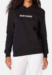 Bluza dresowa sportowa damska Skechers Signature Pullover Hoodie. Czarne bluzy z kapturem Skechers, na zimę, s, bez wzorów, z bawełny, z kapturem. Za 159.99 zł.