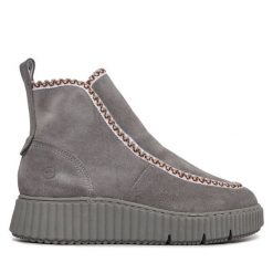 Botki Tamaris. Szare botki Tamaris, bez wzorów, bez obcasa, na płaskiej podeszwie, bez zapięcia. Za 499.99 zł.