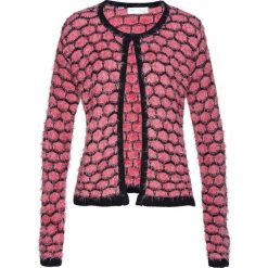 Sweter rozpinany z przędzy z długim włosem bonprix pastelowy dymny różowy - czarny. Czerwone swetry bonprix, z haftami, z długim rękawem. Za 74.99 zł.