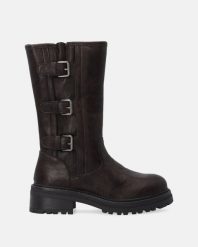 SKÓRZANE BOTKI Z KLAMRAMI W032LEBROBB008. Botki Venezia, bez wzorów, ze skóry, bez obcasa, bez zapięcia. Za 379.00 zł.