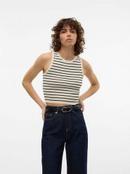 Vero Moda Top "Ginny" w kolorze kremowo-czarnym rozmiar: XL. Brązowe topy Vero Moda, xl, bez wzorów, bez kołnierzyka, bez ramiączek. Za 30.78 zł.