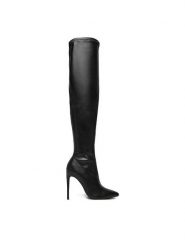 DeeZee Kozaki MM220168H Czarny. Czarne kozaki DeeZee, bez wzorów, z materiału, bez obcasa, na szpilce, bez zapięcia. Za 249.99 zł.
