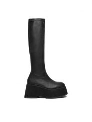 DeeZee Kozaki W3LH164802H Czarny. Czarne kozaki DeeZee, bez wzorów, z materiału, bez obcasa, na płaskiej podeszwie, bez zapięcia. Za 299.99 zł.