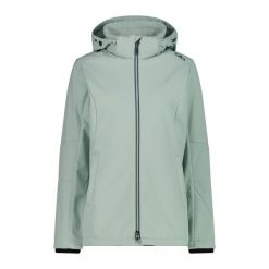 Kurtka turystyczna damska z kapturem i zamkiem CMP. Niebieskie kurtki przejściowe sportowe CMP, bez wzorów, z softshellu, z kapturem, trekkingowe. Za 403.50 zł.