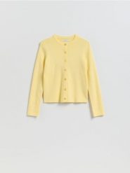 Kardigan z dodatkiem modalu - jasnożółty. Żółte swetry Reserved, l, bez wzorów, z dzianiny, bez ramiączek. Za 119.99 zł.