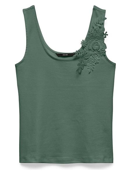 Vero Moda Top w kolorze zielonym rozmiar: M. Zielone topy Vero Moda, m, bez wzorów, z bawełny, bez kołnierzyka, bez ramiączek. Za 64.95 zł.