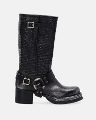 SREBRNE BOTKI Z KLAMRAMI B52308 ARGENTO. Szare botki Venezia, bez wzorów, ze skóry, bez obcasa, bez zapięcia. Za 729.00 zł.