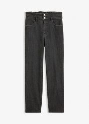 Jeansy mom, high waist, wygodny pas. Niebieskie jeansy bonprix, bez wzorów, z jeansu, z podwyższonym stanem. Za 129.99 zł.