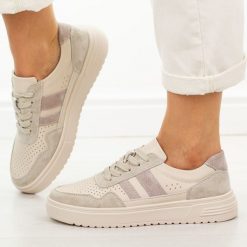 Beżowe skórzane półbuty damskie Cambell 40343. Brązowe półbuty wsuwane Cambell, na jesień, bez wzorów, z dresówki, casualowe, z okrągłym noskiem, bez obcasa. Za 219.00 zł.