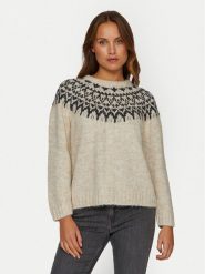 Vila Sweter Ejla 14098853 Beżowy Regular Fit. Brązowe swetry Vila, l, bez wzorów, z syntetyku, bez ramiączek. Za 89.99 zł.