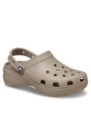 Crocs Klapki Classic Platform Clog 206750 Beżowy. Brązowe klapki Crocs, bez wzorów, z tworzywa sztucznego, bez obcasa, bez zapięcia. Za 189.99 zł.