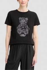 GUESS Czarny damski t-shirt na krótki rękaw z cyrkoniami Romy, Rozmiar M. Czarne t-shirty Guess, m, z aplikacjami, eleganckie, bez kołnierzyka, bez ramiączek. W wyprzedaży za 129.99 zł.