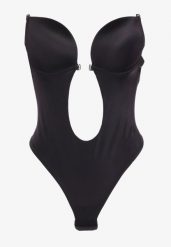 Czarne Body Transparentne z Wycięciami i Odkrytymi Plecami Vevolia. Czarne body i gorsety Renee, bez wzorów, bez ramiączek. W wyprzedaży za 58.49 zł.