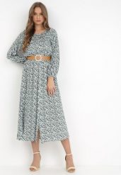 Biało-Zielona Sukienka Egona. Zielone sukienki Born2be, l, z aplikacjami, eleganckie, bez kołnierzyka, bez ramiączek, maxi. W wyprzedaży za 62.99 zł.