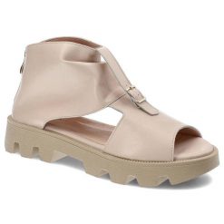 Beżowe Sandały Lamanti Modne Skórzane Buty. Brązowe botki LAMANTI, na wiosnę, bez wzorów, ze skóry, eleganckie, bez obcasa, na platformie, bez zapięcia. Za 289.00 zł.